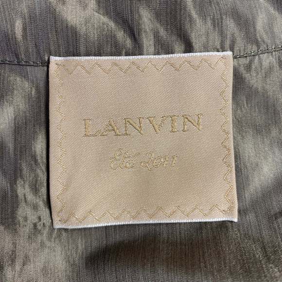 LANVIN 2011 Green Olive Polyester Silk Marbled Double Breasted Trench Coat - Picture 4 of 7